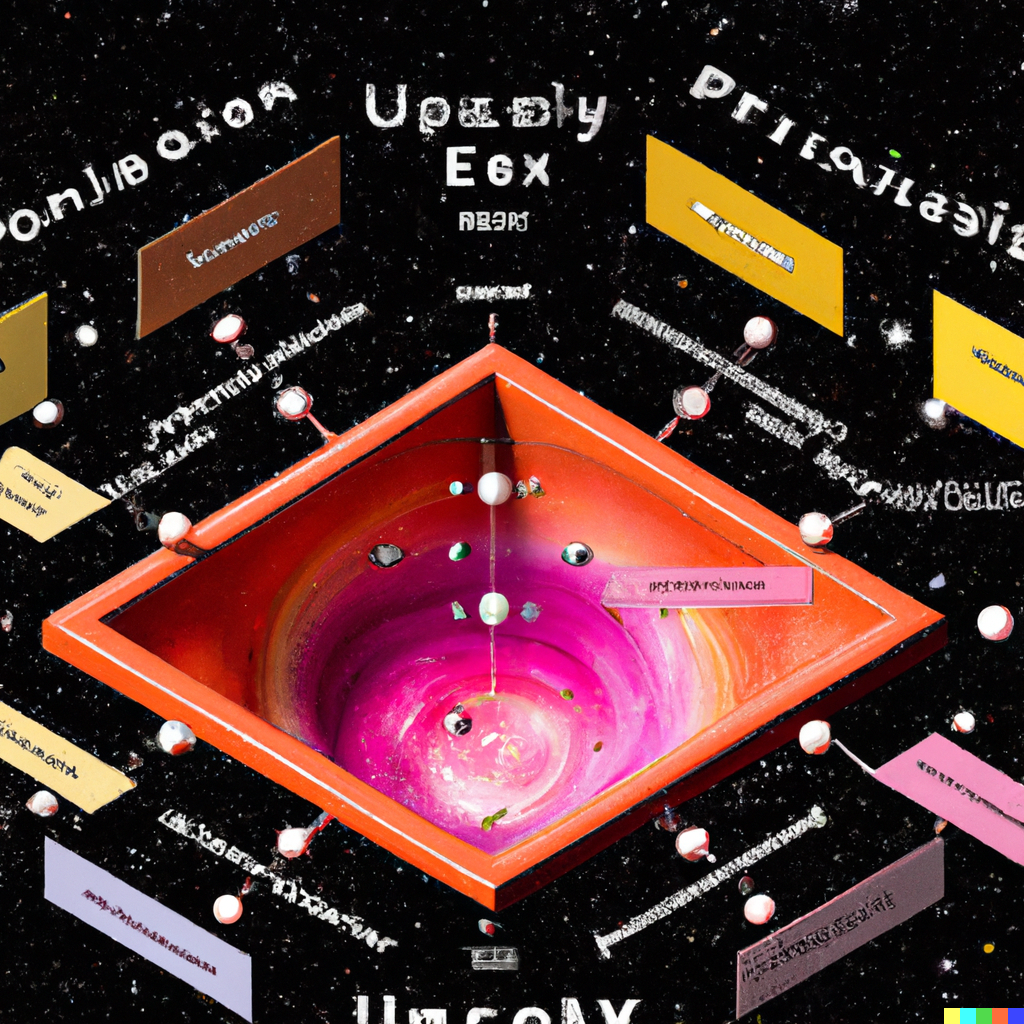 Image: Open AI representation of a UX design system universe, floating in space.