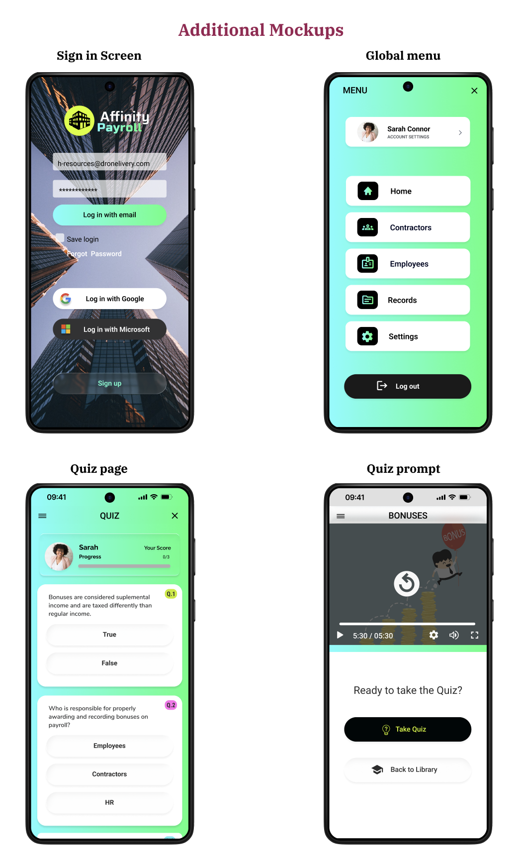 Affinity Payroll - Additional Mockups