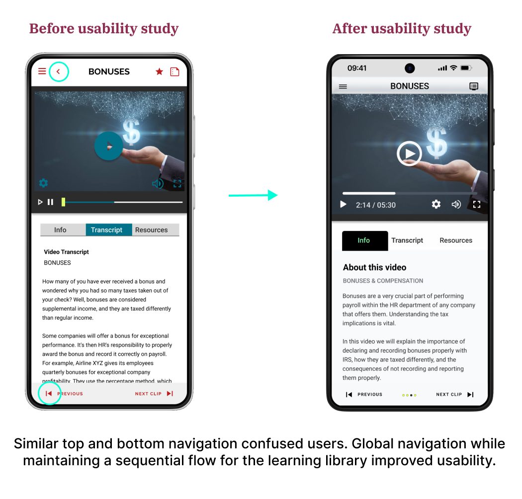 Mockups: Improvements made to the video page navigation