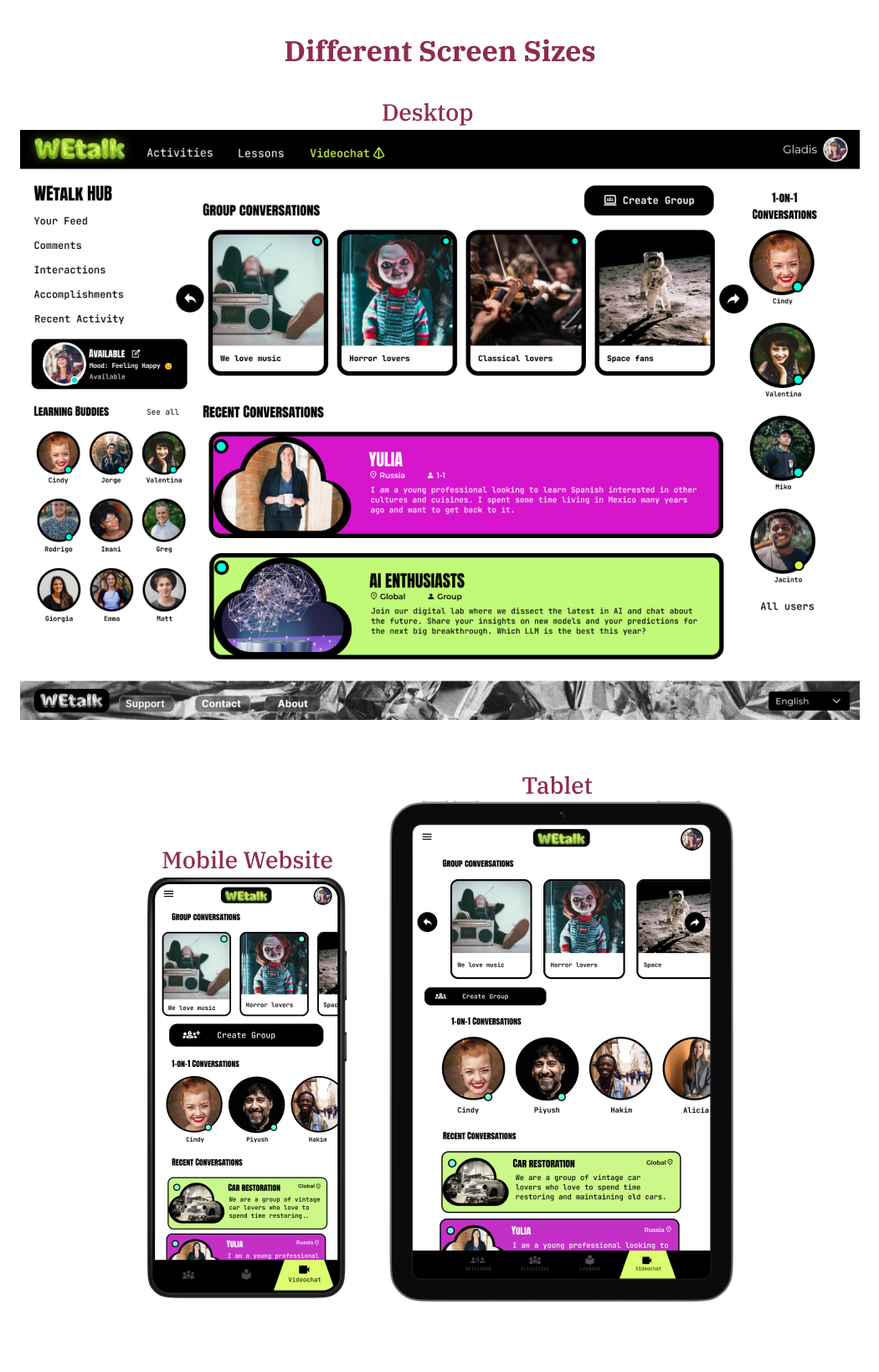 Different screen sizes for desktop, tablet and app viewports