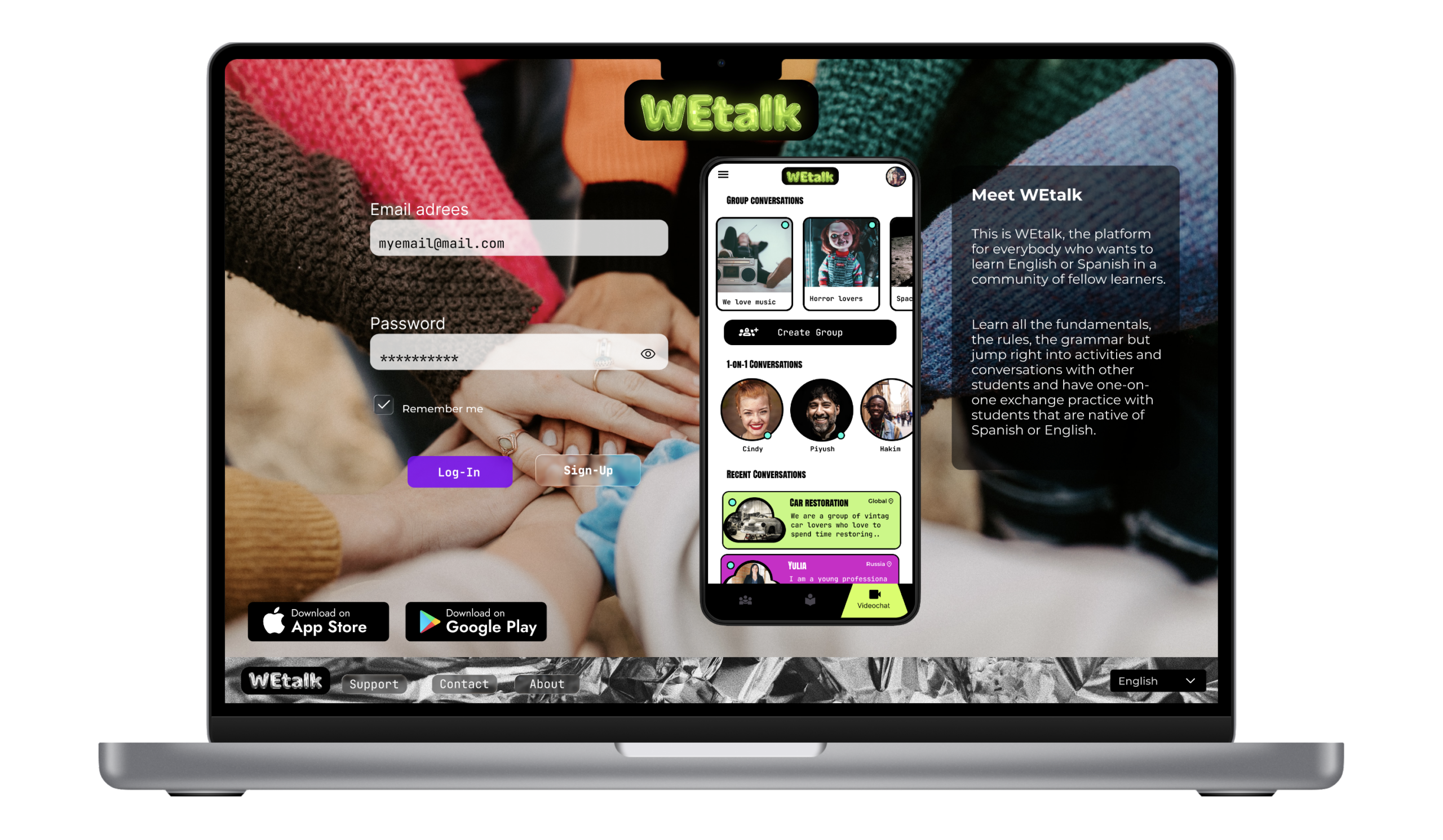 Lading page for signing up and downloading the WEtalk app